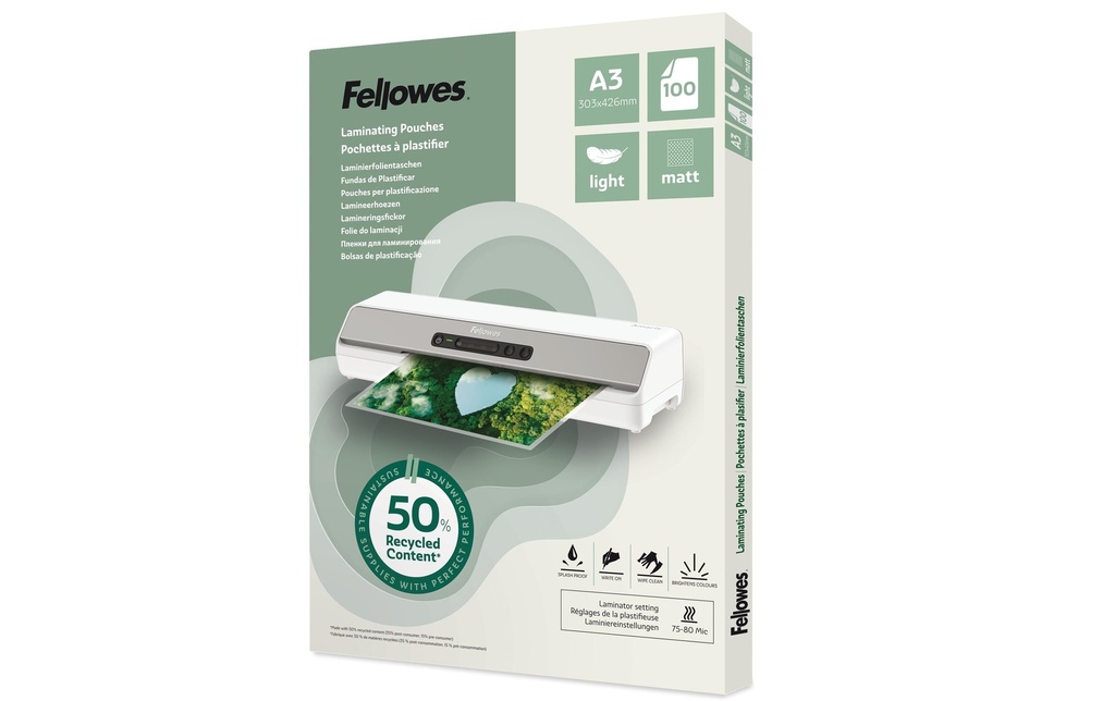 Fellowes Film laminé A3, 80 µm, 100 Pièce/s, mat