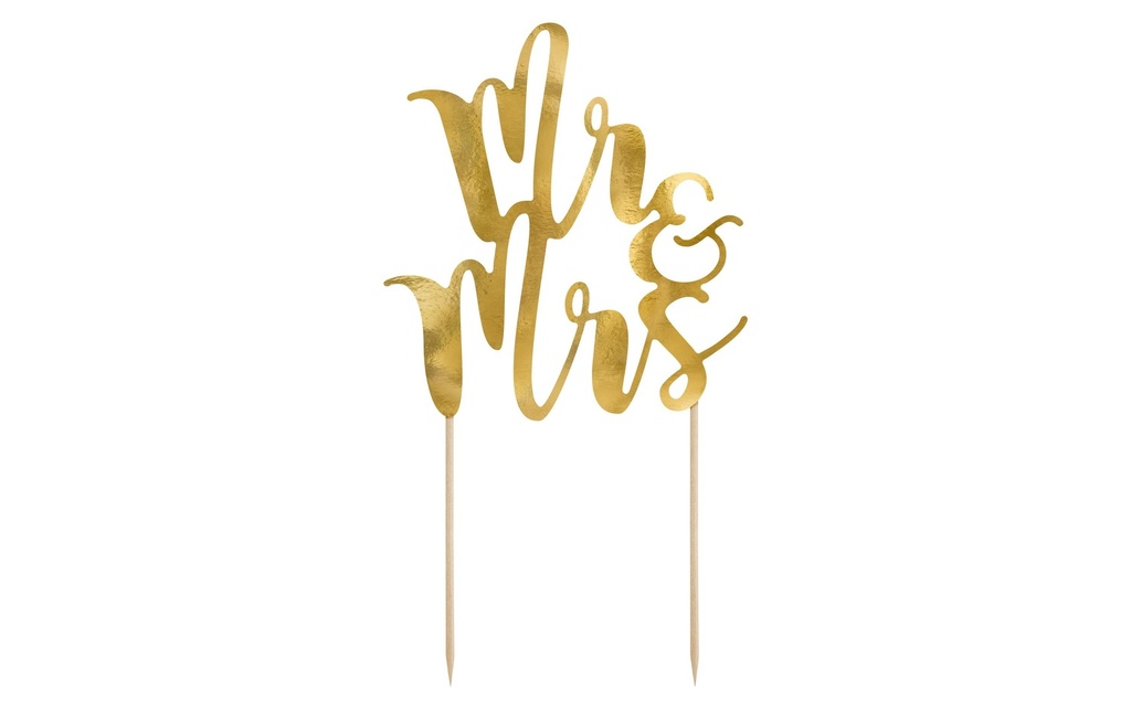 Partydeco Topper pour gâteau Mr & Mrs 25.5 cm, 1 pièce, or