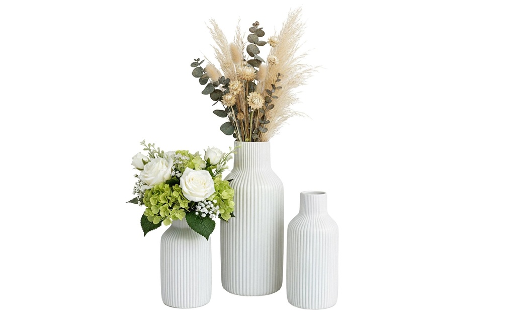 relaxdays Vase Set de 3 pièces, blanc
