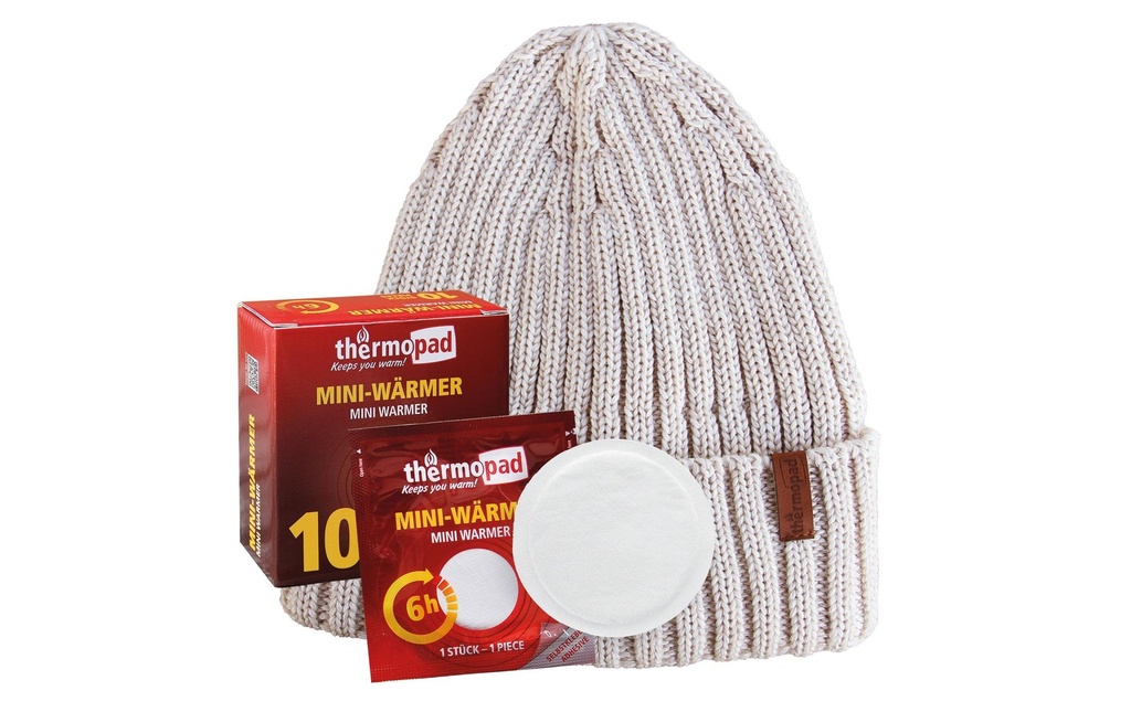 Thermopad multi BEANIE Mérinos avec 10 mini-chauffes - Crème
