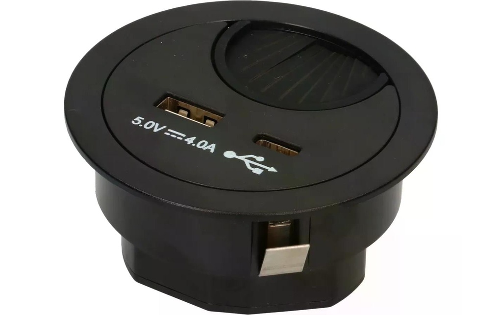 Max Hauri Prise de chargement USB USB A+C avec passe-câbles, noir