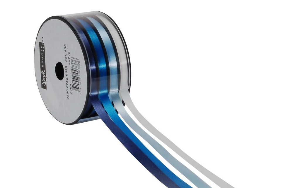Spyk Ruban cadeau Bobine combinée 4 x 7 mm x 7 m, Bleu/Blanc