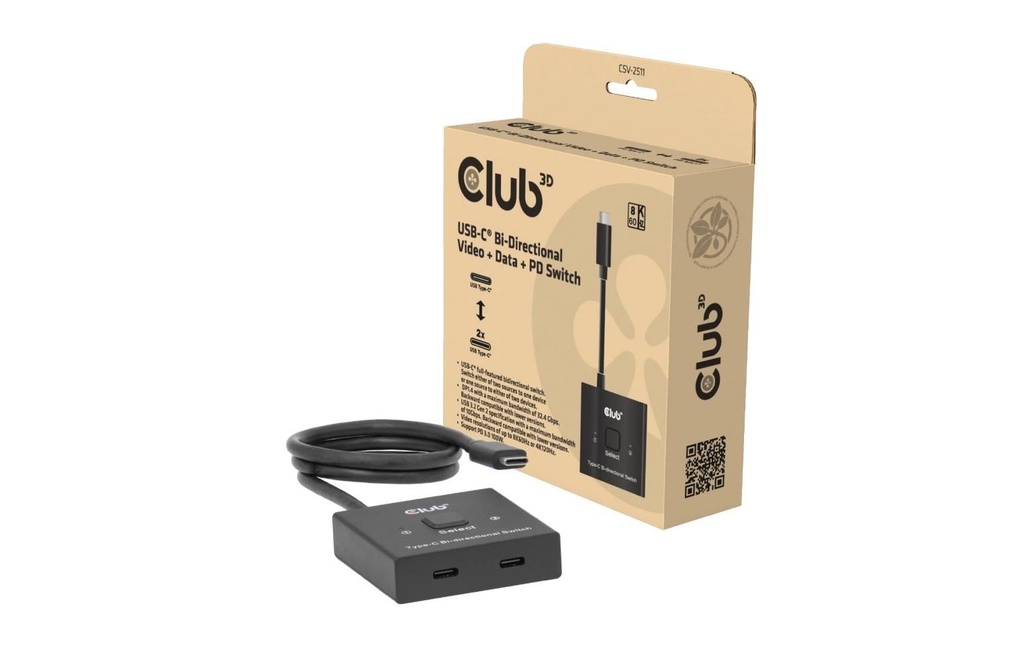 Club 3D Diviseur de signaux à 2 ports CSV-2511 Commutateur USB-C