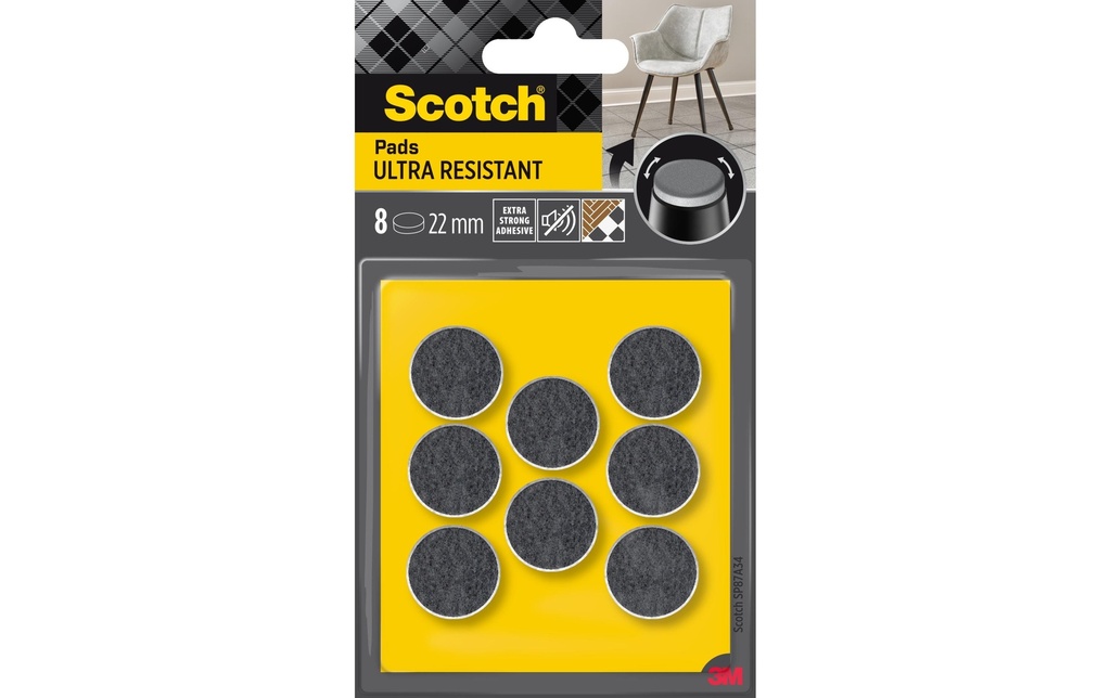 Scotch Patins en feutre Ultra Resistant, Ø 22 mm, Gris, paquet de 8