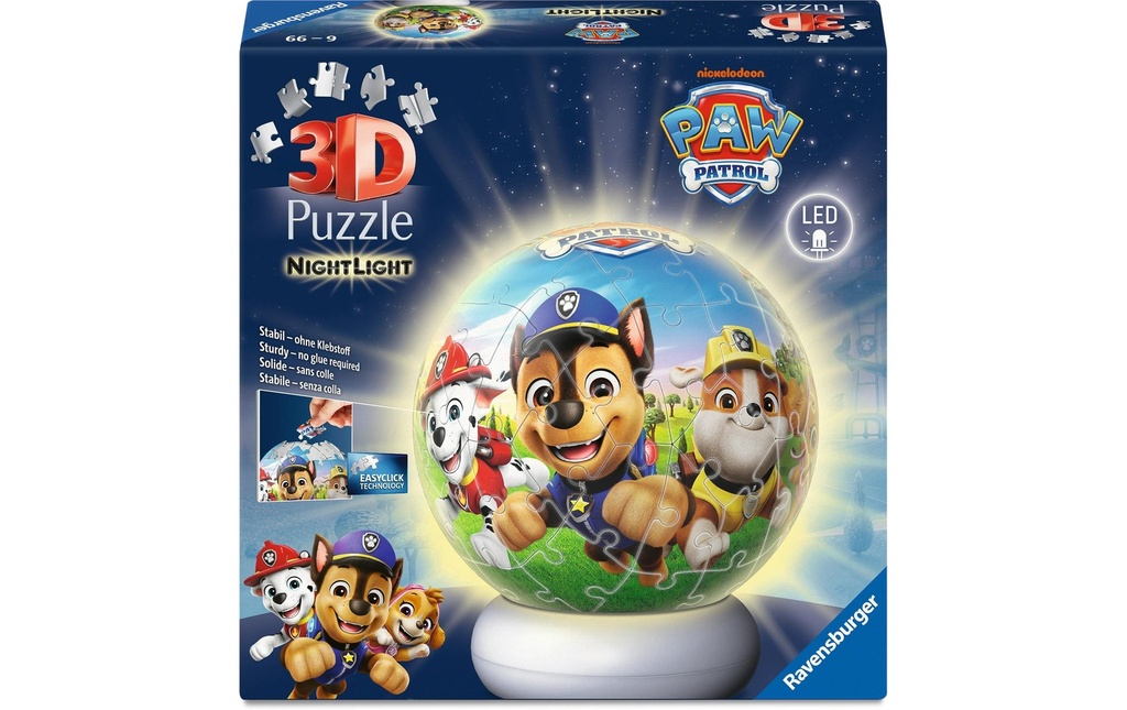 Ravensburger Puzzle 3D Boule de lumière nocturne Paw Patrol 72 pièces