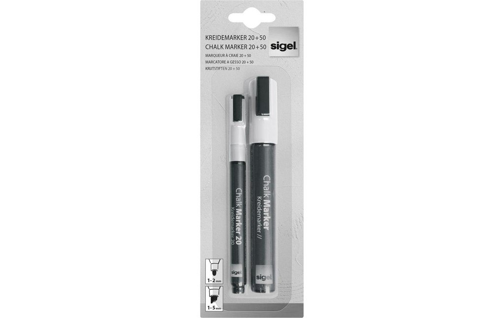 Sigel Marqueur craie liquide 20 et 50 2 pièces, Blanc