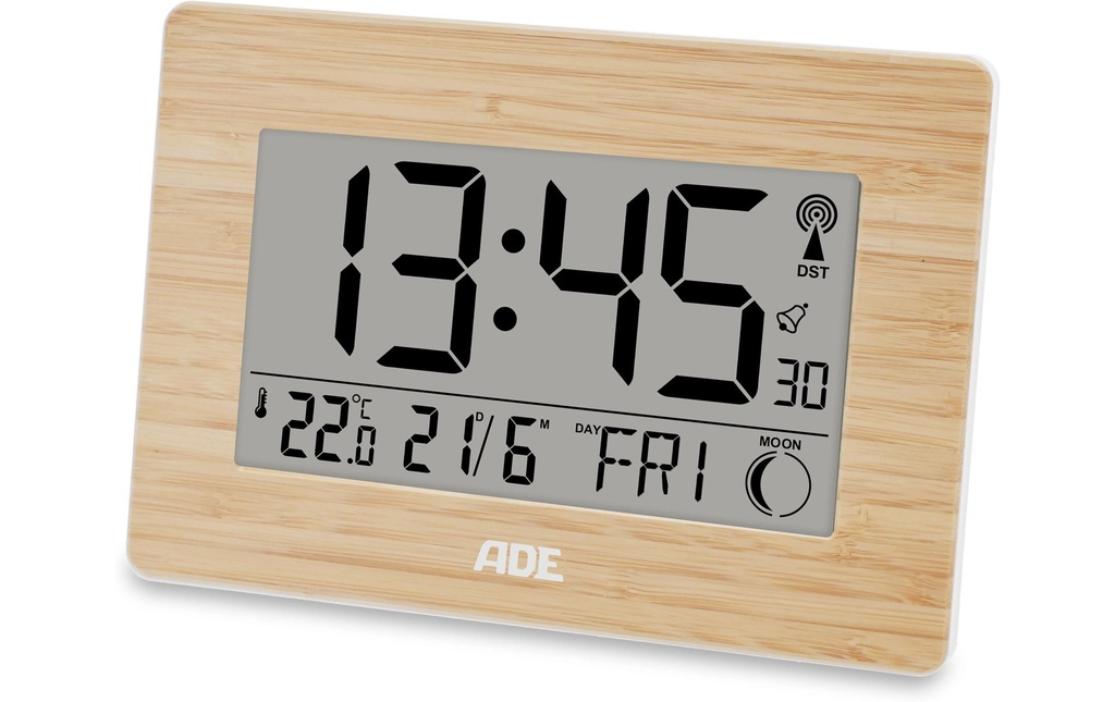 ADE Horloge radiopilotée numérique DCF avec chiffres XXL Bambou-blanc