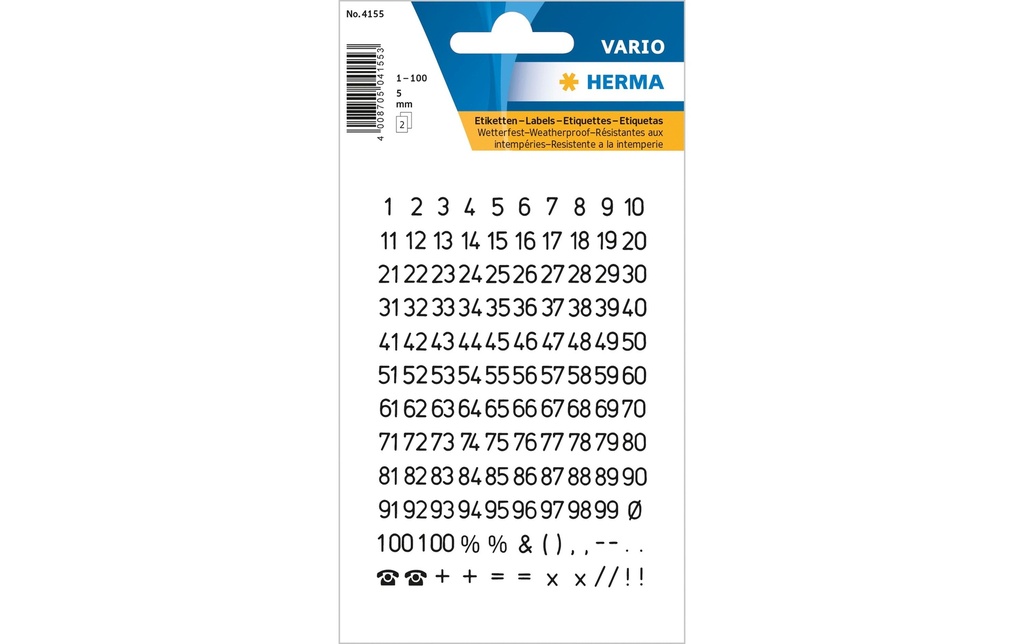 HERMA Chiffres adhés.Vario 1-100 5mm (2 pces)