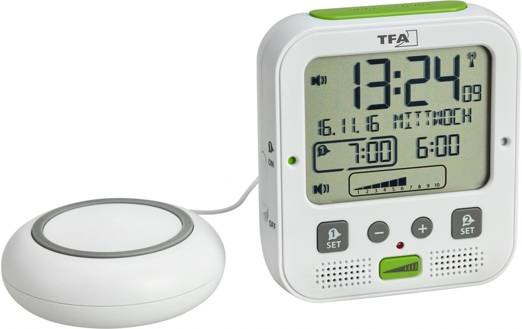 TFA Dostmann Réveil radio-piloté Boom Blanc