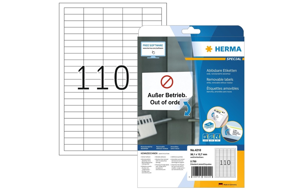 HERMA Etiquettes enlevable 38.1x12.7 (25 pces)
