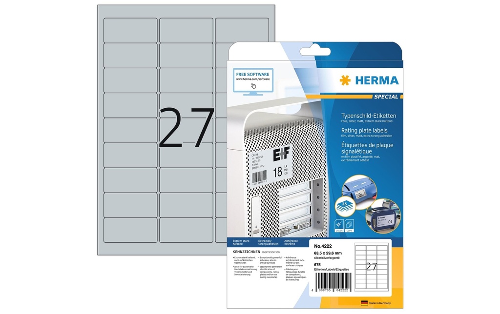 HERMA Etiquet.Spec.63.5x29.6 argente (25 pces)