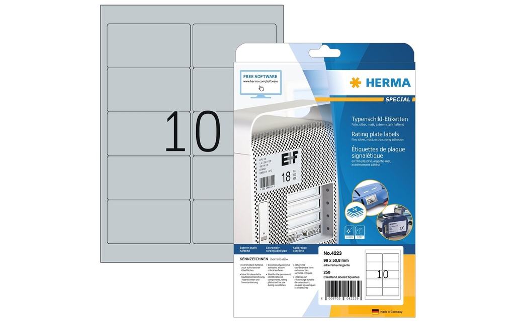 HERMA Etiquettes Spec.96x50.8 argent (25 pces)