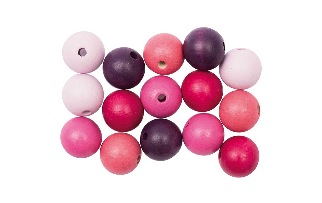 Rico Design Billes de bois Perçage 12 mm Rose, 15 pièces