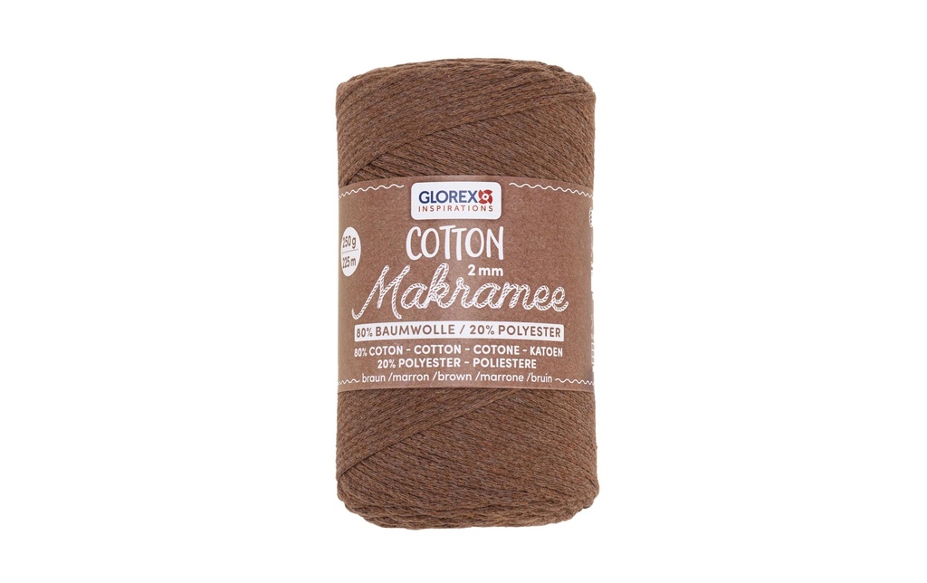 Glorex Laine Macramee Cotton 225m x 2 mm, 250g, marron