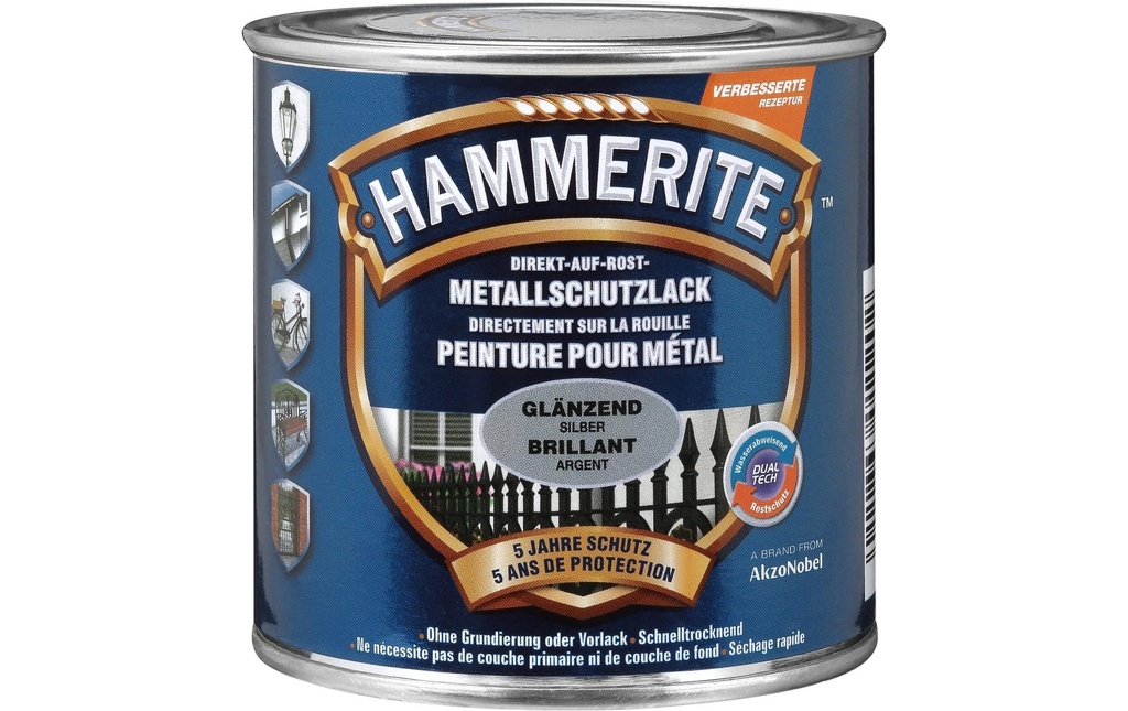 Hammerite Vernis de protection pour métal HG Argent, 250 ml