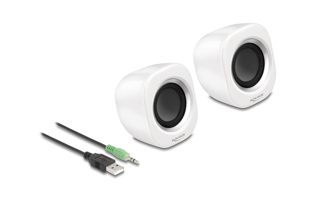 Delock Haut-parleurs de PC Mini jack stéréo 3.5 mm, alimentation USB Blanc