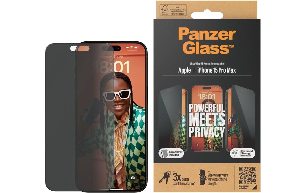 Panzerglass Protection d’écran Ultra Wide Fit Privacy iPhone 15 Pro Max