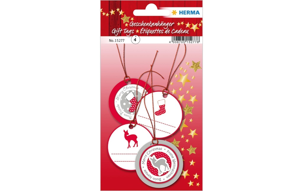 Herma Stickers Étiquette pour cadeau Noël Ø 5 cm, rouge, 4 pièces