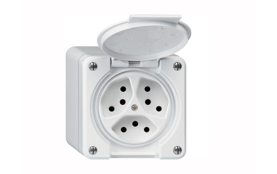 Hager Prises de courant NAP robusto 3xT13 avec clapet IP55