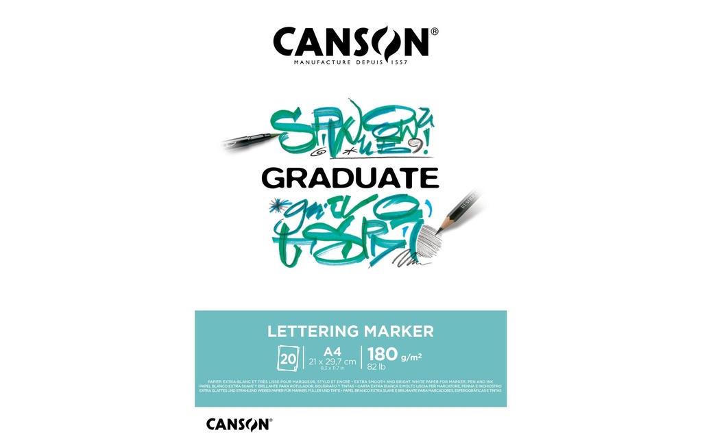 Canson Carnet de dessin Graduate Lettering Marker A4, 20 feuilles