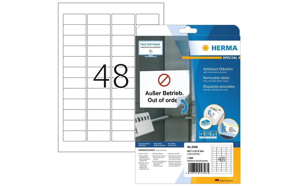 HERMA Etiquettes enlevable 45.7x21.2 (25 pces)