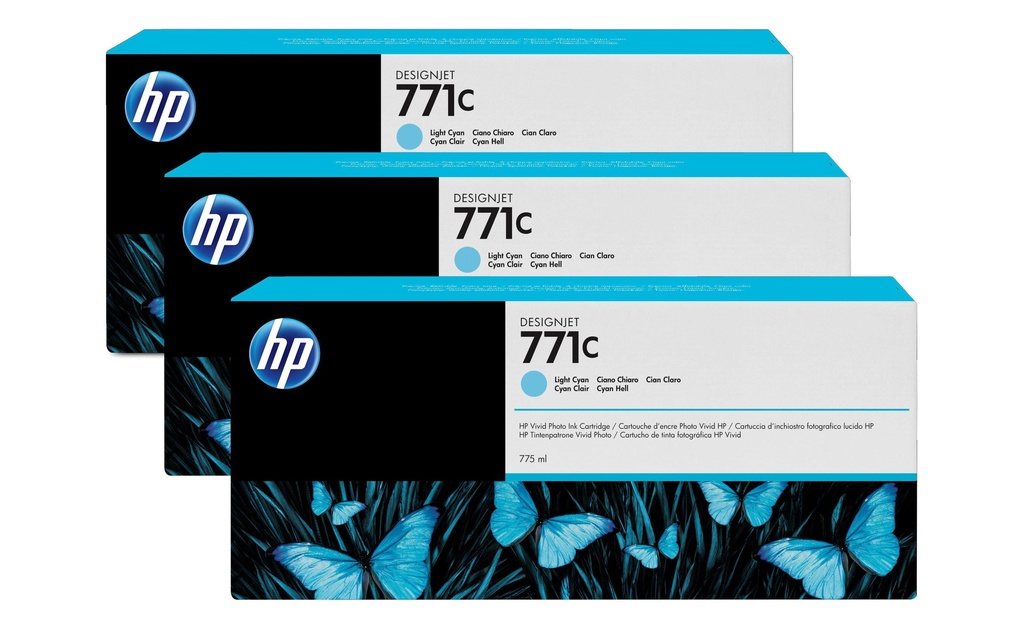 HP Encre Nr. 771C (B6Y36A) Light Cyan (paquet de 3)
