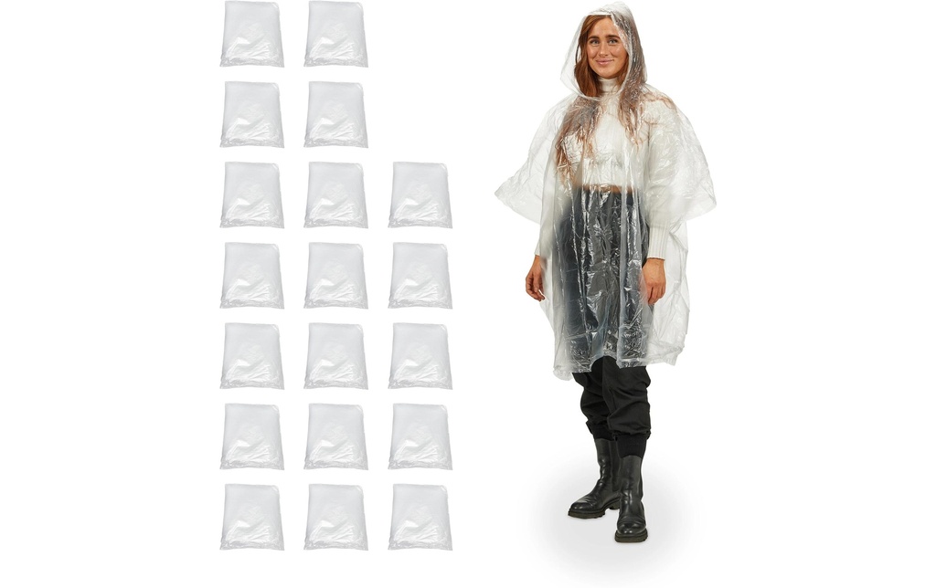 relaxdays Poncho de pluie 20 pièces, Transparent