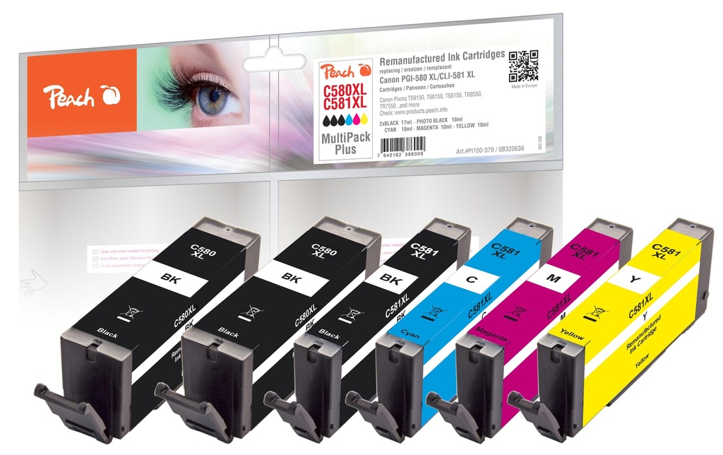 Peach Kits d’encre Canon PGI-580XL / CLI-581XL 2x BK, 1x PBK, C, M, Y