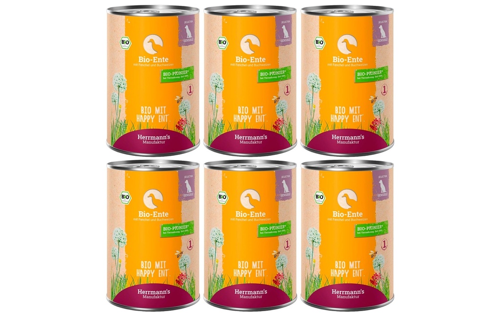 Herrmann's Alimentation humide Canard bio au fenouil et sarrasin 6 x 400 g