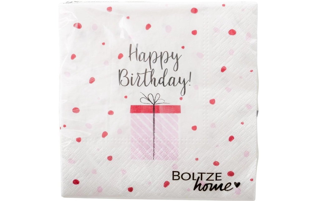 Boltze Serviettes en papier Happy Birthday 17 cm x 17 cm, 20 Pièce/s