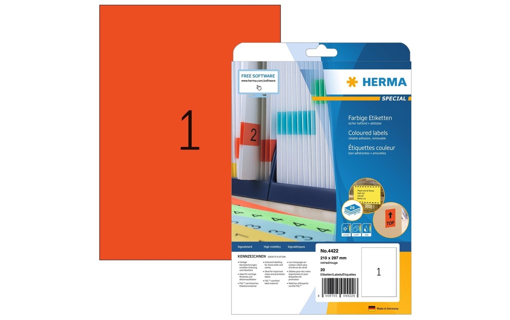 HERMA Etiquettes Spec.210x297 rouge (20 pces)