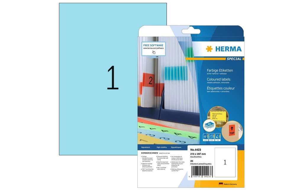 HERMA Etiquettes Spec.210x297 bleu (20 pces)