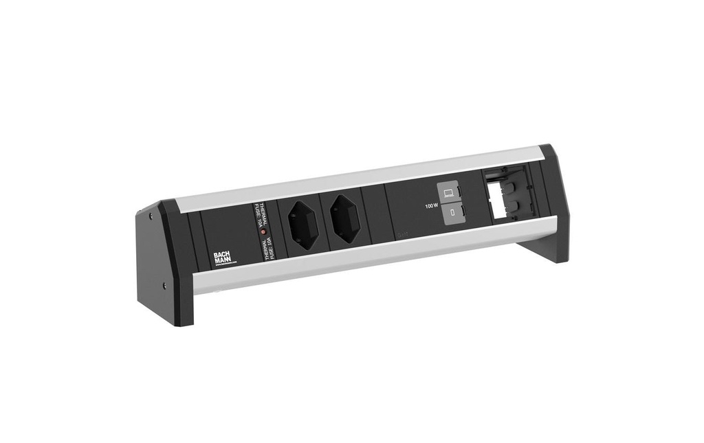 Bachmann Bloc multiprises de table DESK 2xT13 1xUSB C/C 100W 1xCM alu/black