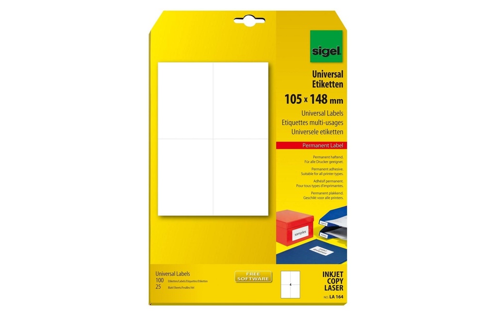 Sigel Étiquettes universelles 10.5 x 14.8 cm, 25 feuilles, blanc