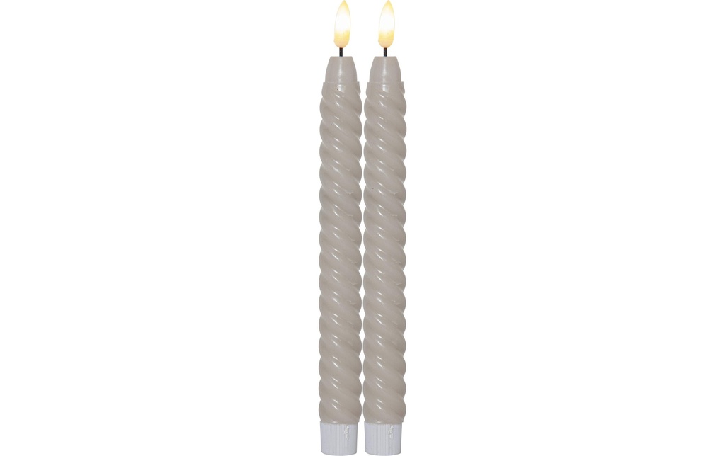Star Trading Set de bougies LED sur tige Flamme Swirl, Ø 2.3 x 25 cm, Beige, 2 pces