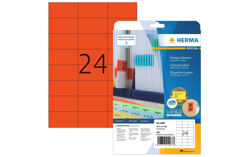 HERMA Etiquett.Spec.70x37 rouge (20 pces)