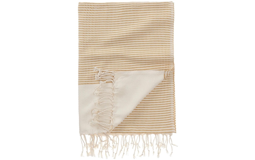 Urbanara Serviette de plage Bolu 95 x 180 cm, jaune moutarde / blanc naturel