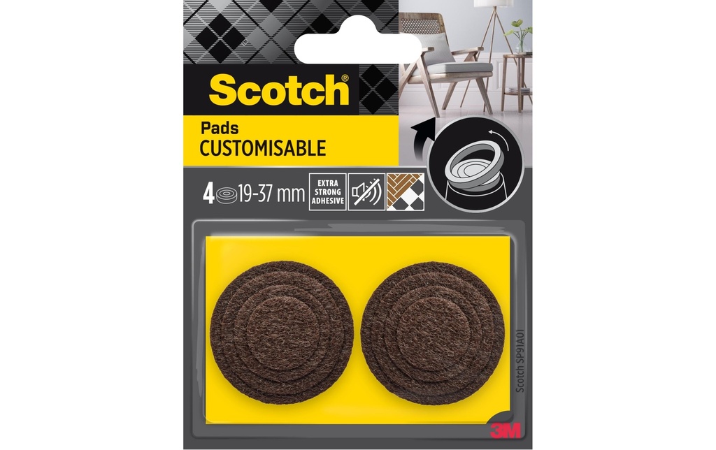 Scotch Patins en feutre Customisable, Ø 19 - 37 mm, Brun