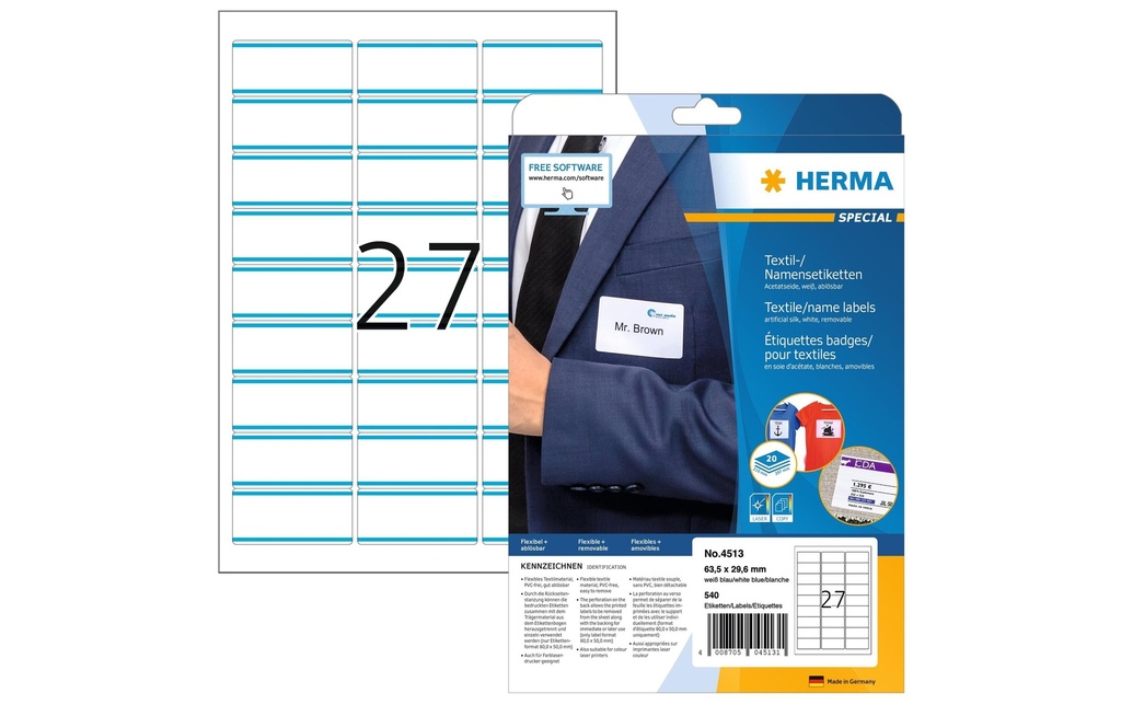 HERMA Etiqu.noms 63.5x29.6 blanc/bl (20 pces)