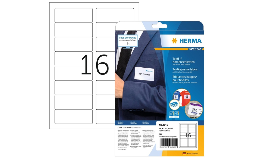 HERMA Etiqu.noms 88.9x33.8 blanc (20 pces)