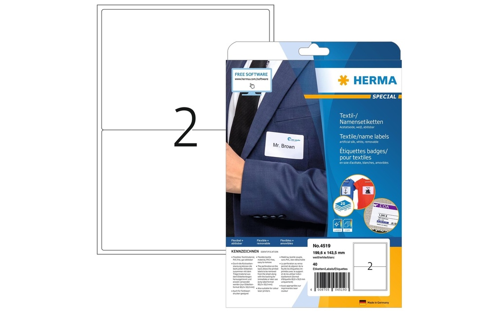 HERMA Etiqu.noms 199.6x143.5 blanc (20 pces)