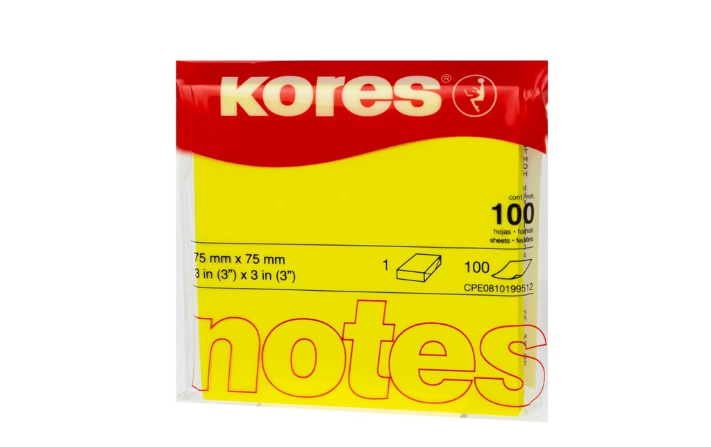 Kores Fiche de bloc-notes 7.5 x 7.5 cm, Jaune fluo