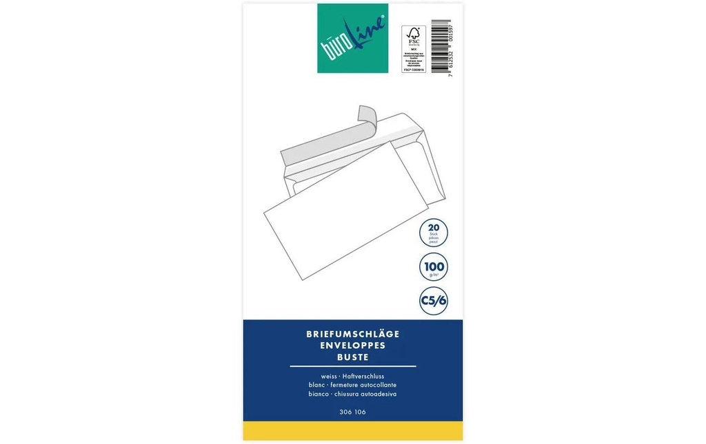 Büroline Enveloppe C5/6 blister Blanc, 20 pièces