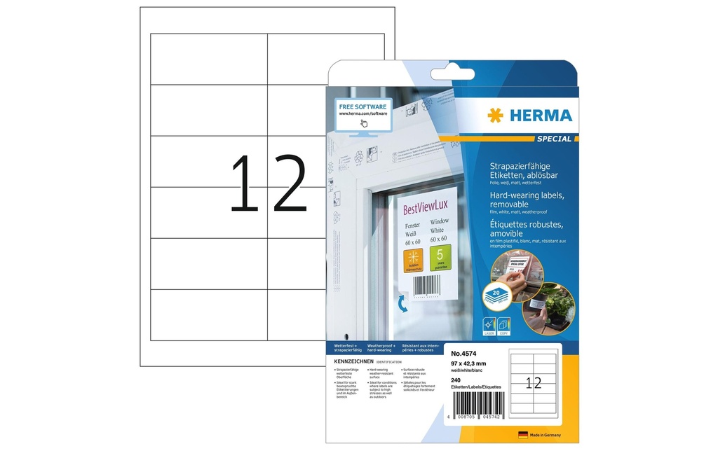 HERMA Etiq.film res.intempér.97x42.3 (20 pces)