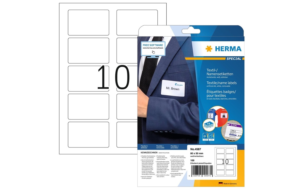 HERMA Etiqu.noms 80x50mm détachable (10 pces)