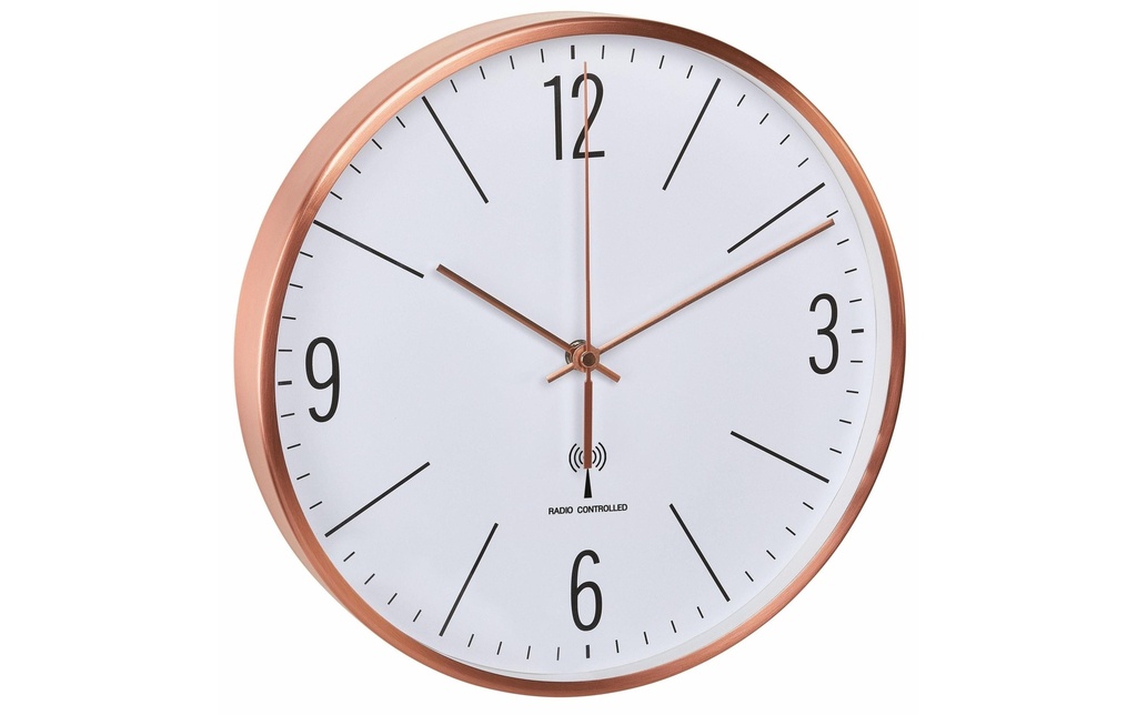 TFA Dostmann Horloge murale radio Ø 30 cm, cuivre