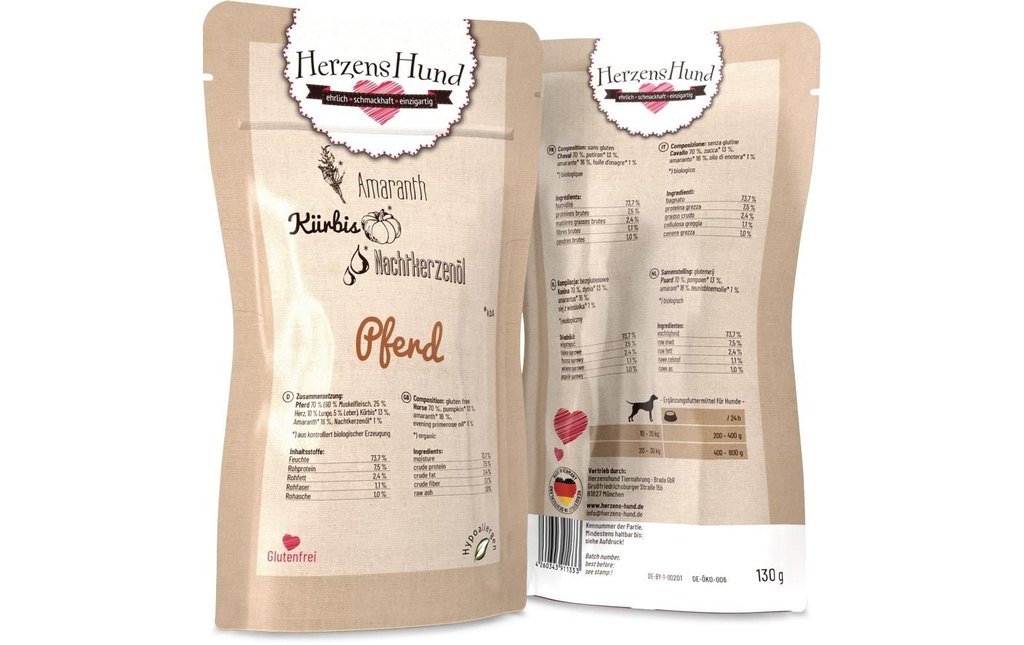 HerzensHund Alimentation humide Poulet bio avec légumes bio, 130 g