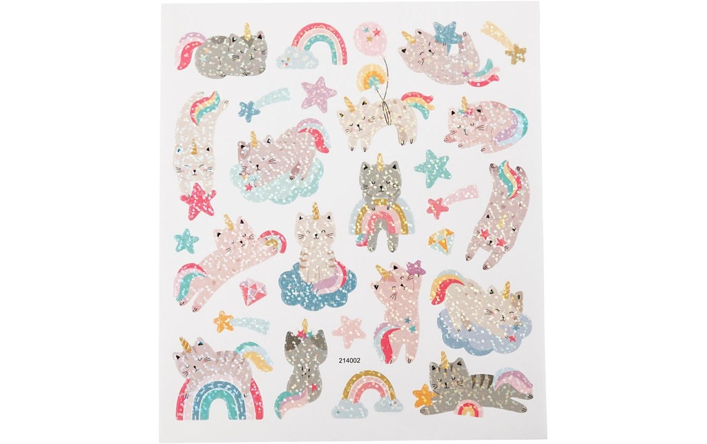 Creativ Company Autocollants à paillettes 15 x 16.5 cm 1 feuille, licorne/kitten