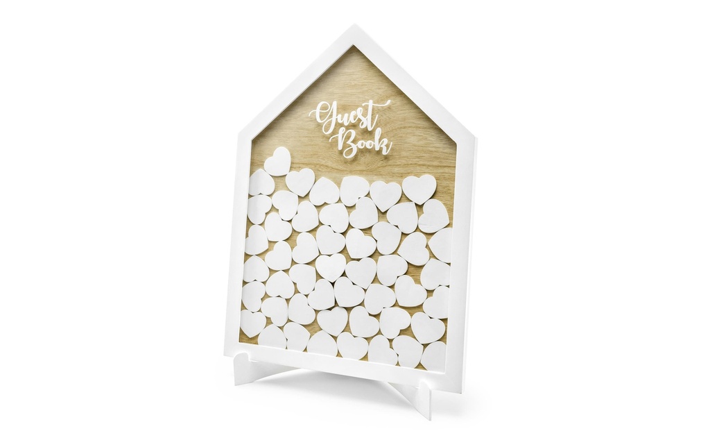 Partydeco Accessoires de mariage Livre d'or avec 50 cœurs, blanc/marron