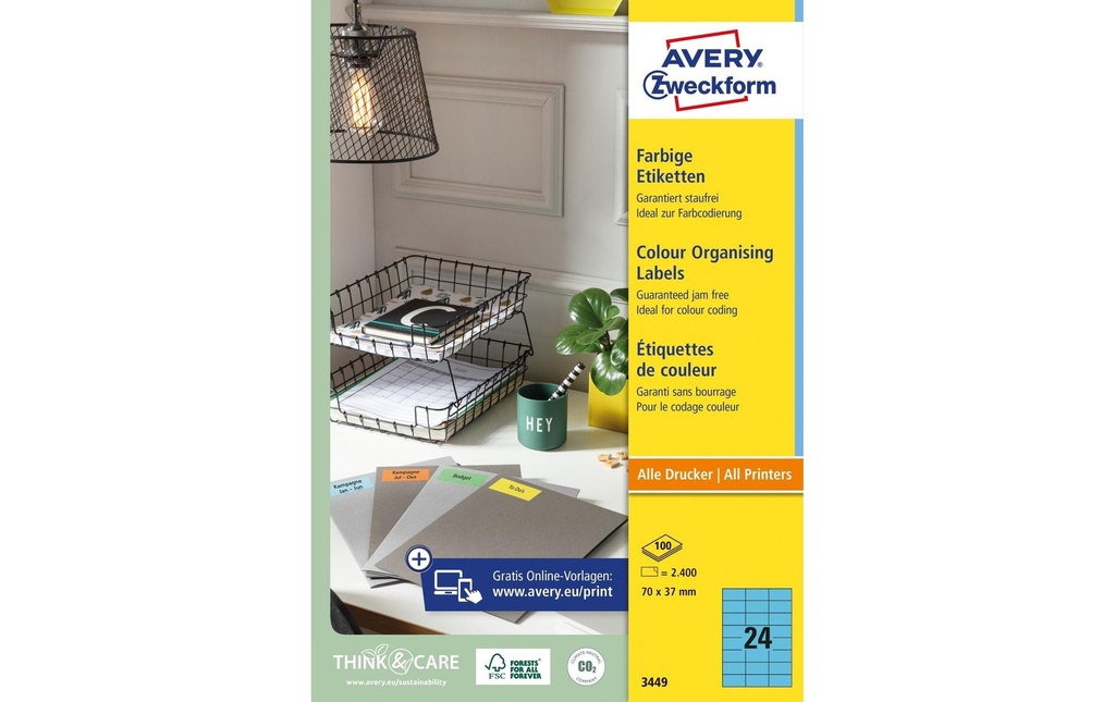 Avery Zweckform Étiquettes universelles Bleu, 100 feuille